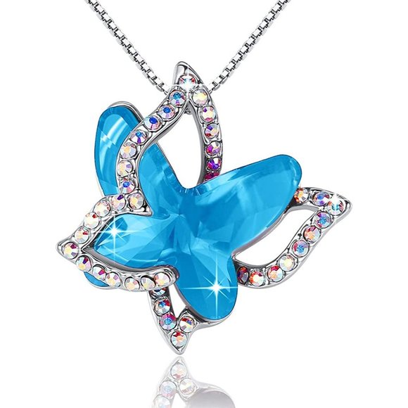 New Butterfly Birthstone Crystal Necklace - Silver Tone with 18”+2” Chai… - Picture 8 of 11